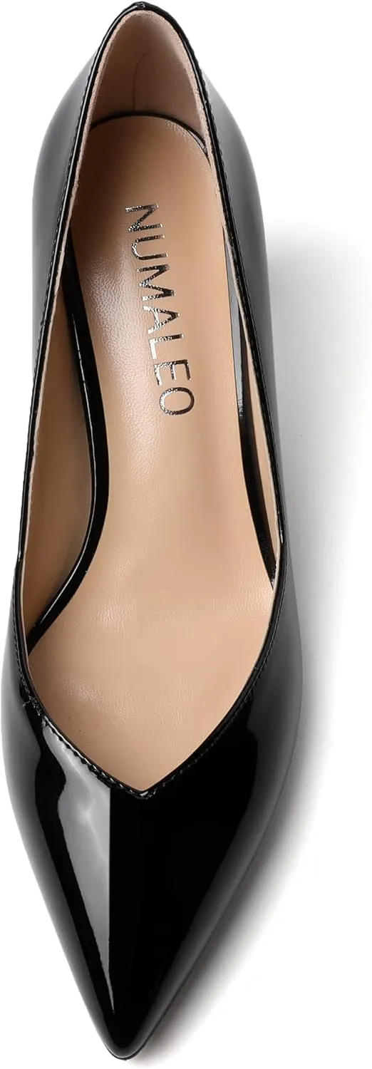 NUMALEO Womens Pointed Toe Sexy Slip On Solid Party Spool Mid Heel Pumps Shoes 2.5 Inch