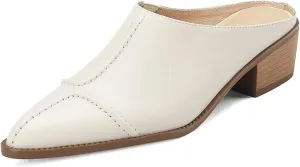 Optigard Women's Leather Chunky Stacked Heel Mules Closed Pointed Toe Slip On Low Block Heel Sandals Comfortable Work Dress Shoes
