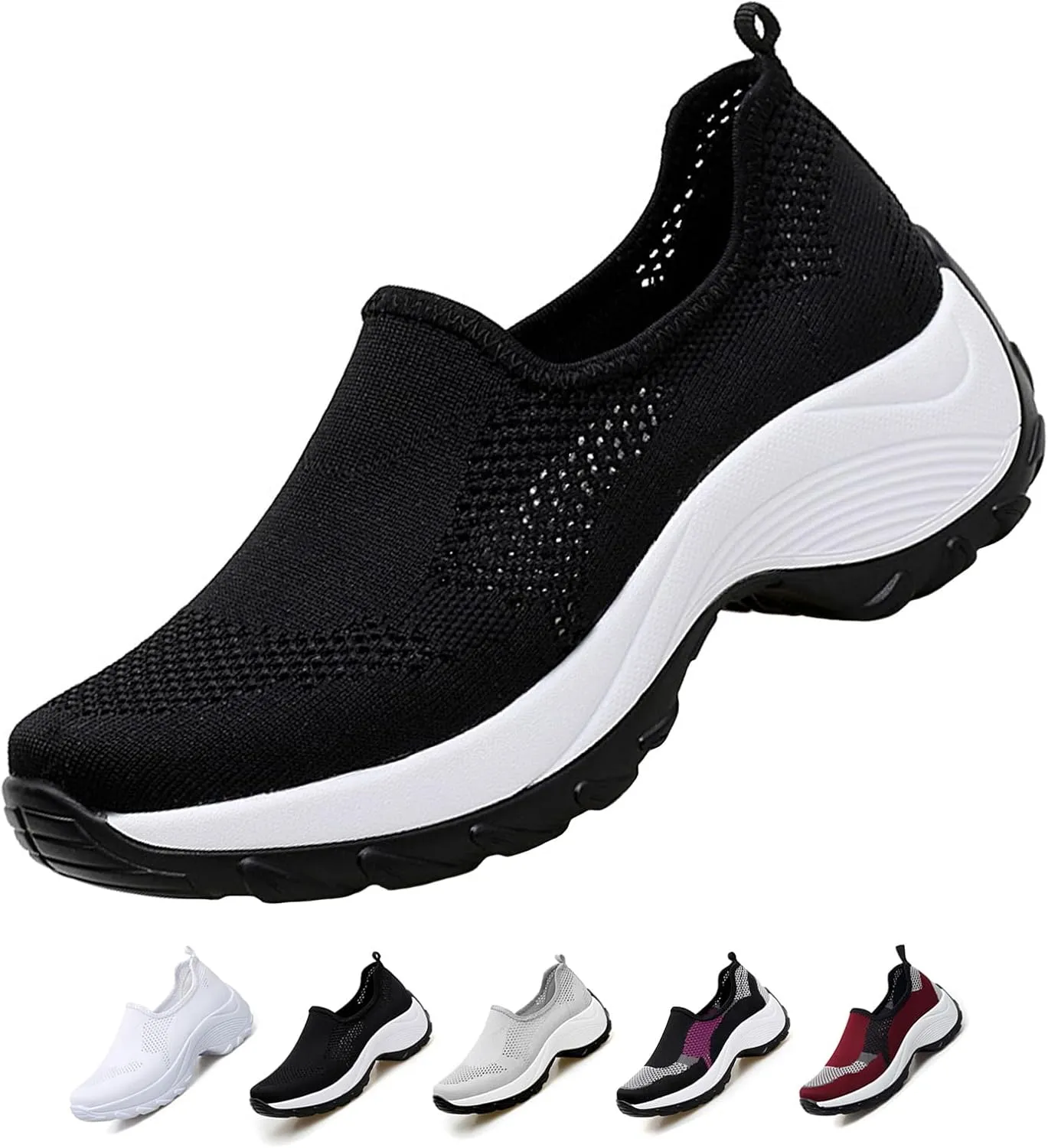 Optigard Women's Mesh Slip On Sock Walking Sneakers with Arch Support Lightweight Breathable Running Shoes Shallow Mouth Platform Comfortable Work Shoes
