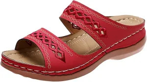 Orthopedic Sandals for Women 2025 Casual Vintage Bohemia Embroidered Slippers Slip-On Summer Arch Support Slippers Comfortable Slip On Flip Flops Indoor Outdoor Walking Shoes Footwear
