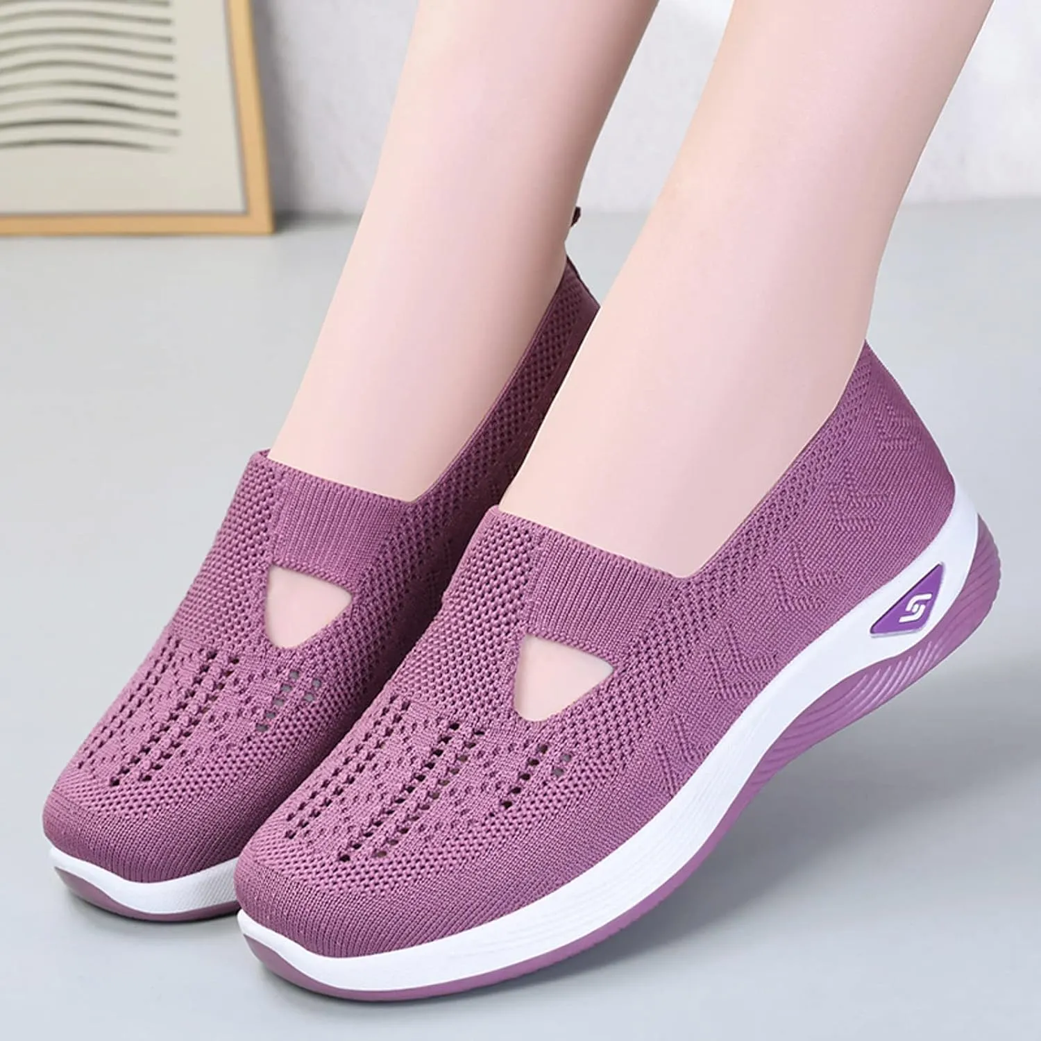 Orthopedic Shoes for Women 2024 Woven Slip on Walking Shoes Arch Support Diabetic Breathable Soft Shoes Lightweight Sneakers