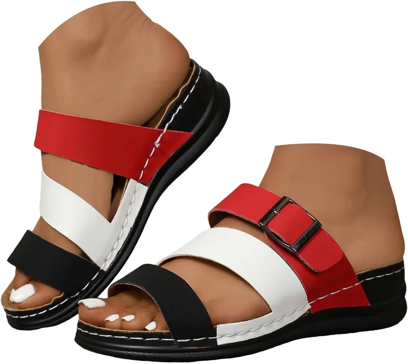 Orthopedic Wedge Sandals with Arch Support Flip Flops for Women Open Toe Platform Sandals Casual Boho Slip on Sandals Bohemian Comfortable Beach Vacation Travel Walking Party Dress Slippers