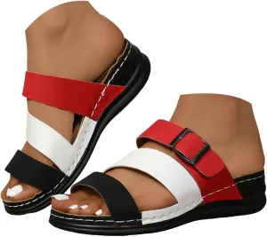 Orthopedic Wedge Sandals with Arch Support Flip Flops for Women Open Toe Platform Sandals Casual Boho Slip on Sandals Bohemian Comfortable Beach Vacation Travel Walking Party Dress Slippers