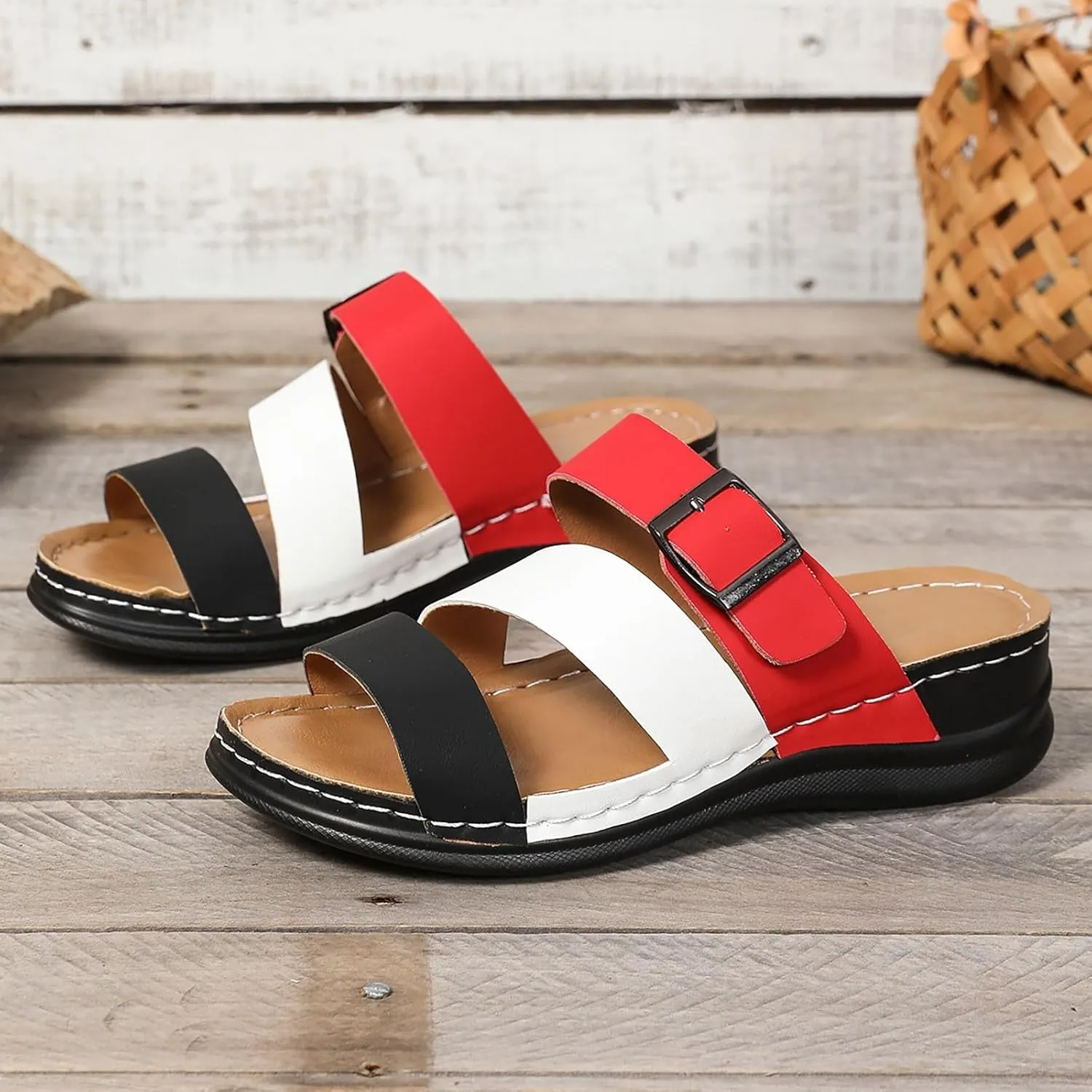 Orthopedic Wedge Sandals with Arch Support Flip Flops for Women Open Toe Platform Sandals Casual Boho Slip on Sandals Bohemian Comfortable Beach Vacation Travel Walking Party Dress Slippers