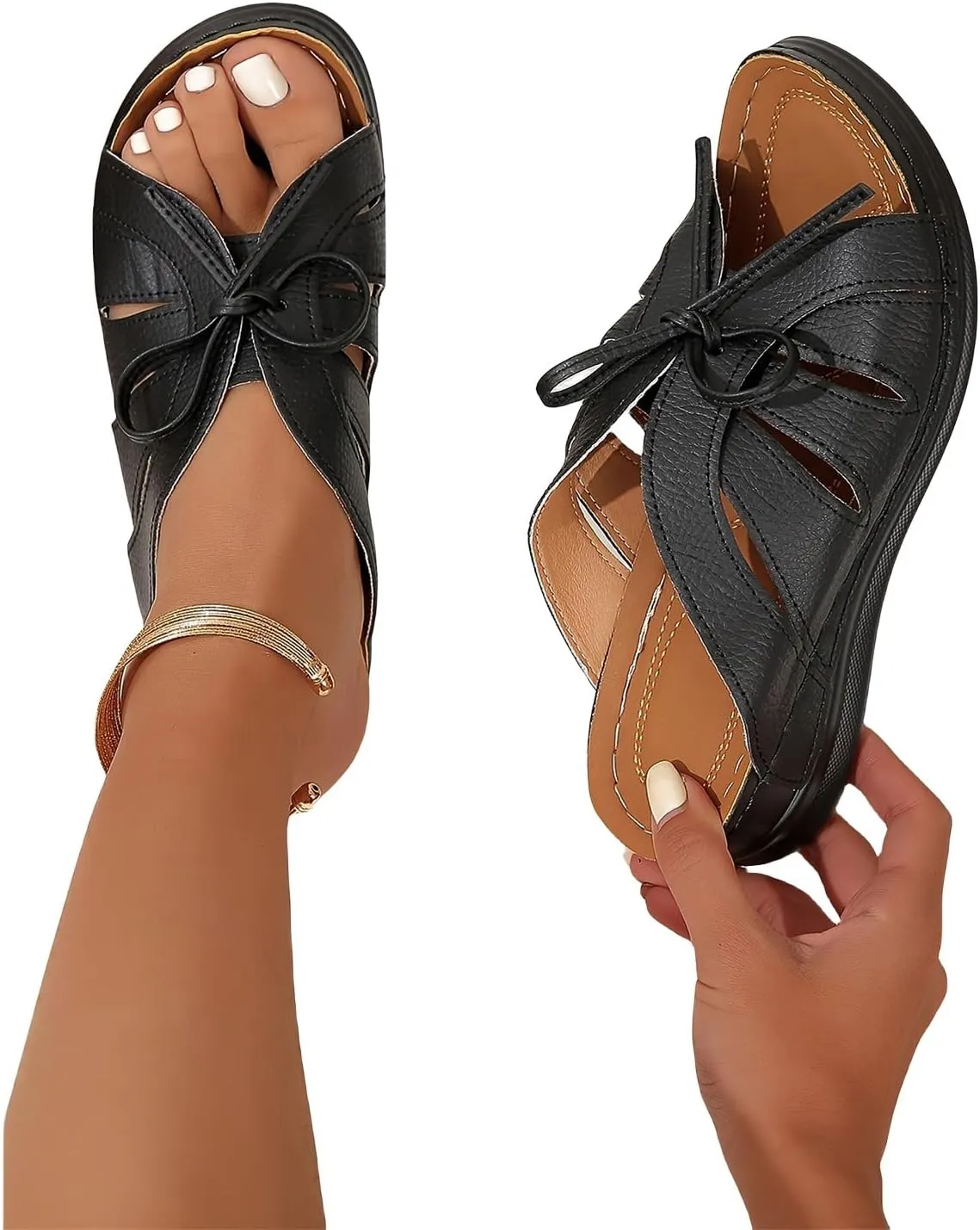 Platform Wedge Sandals Women Orthopedic Comfortable Slip On Wedge Slippers Fashion Bow Hollow Out Flat Sandals for Women Summer Lightweight Butterfly Outdoor Beach Shoes