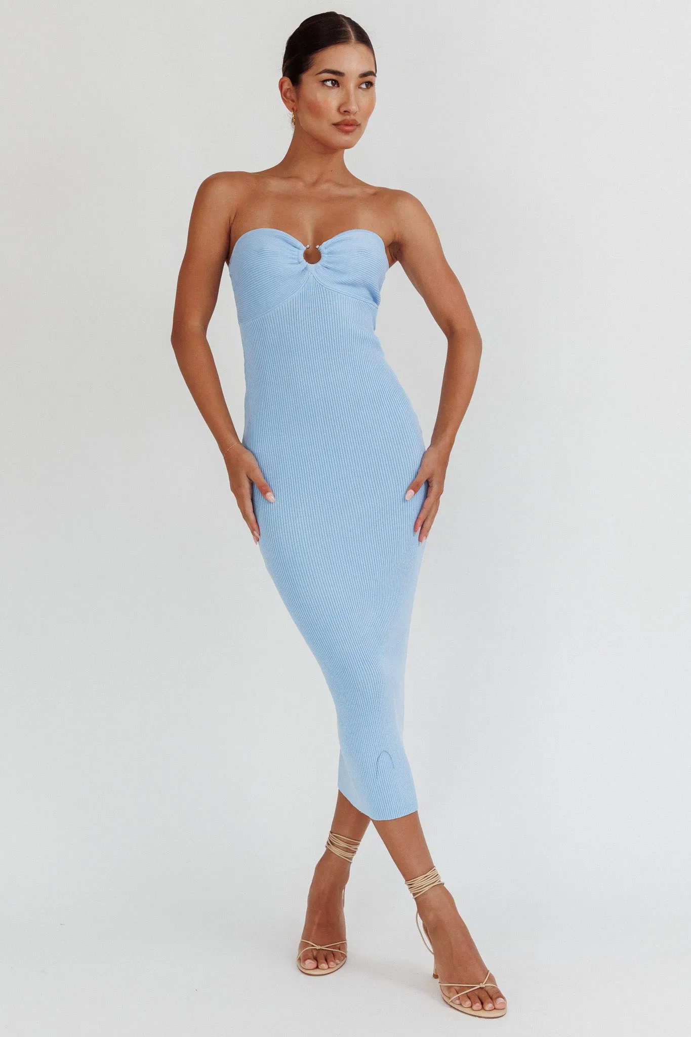Real Talk Sweetheart Neckline Midi Dress Blue