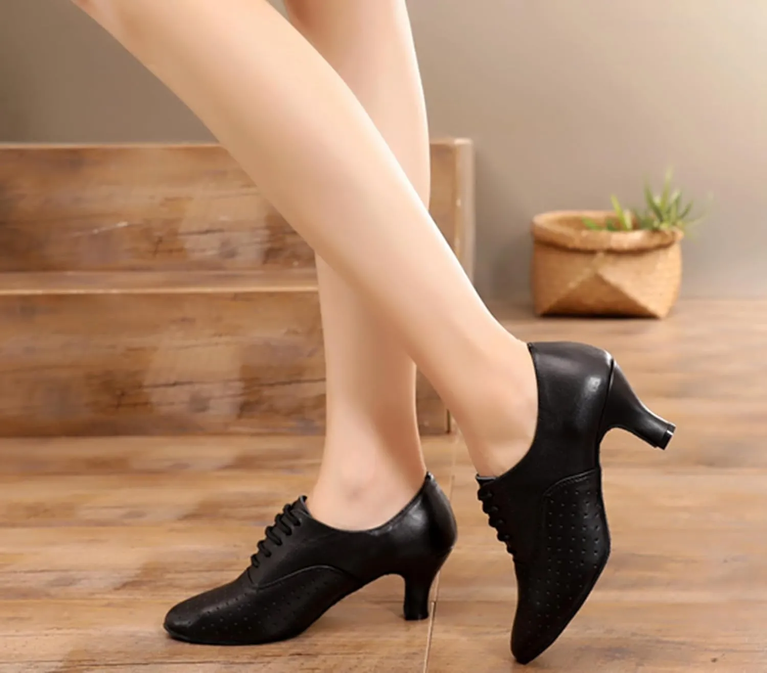 Salsa Heels for Women Lace-up Comfortable Ballroom Practice Dance Shoes Evening Pumps X2077
