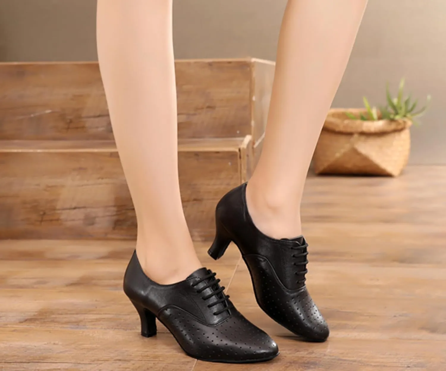 Salsa Heels for Women Lace-up Comfortable Ballroom Practice Dance Shoes Evening Pumps X2077