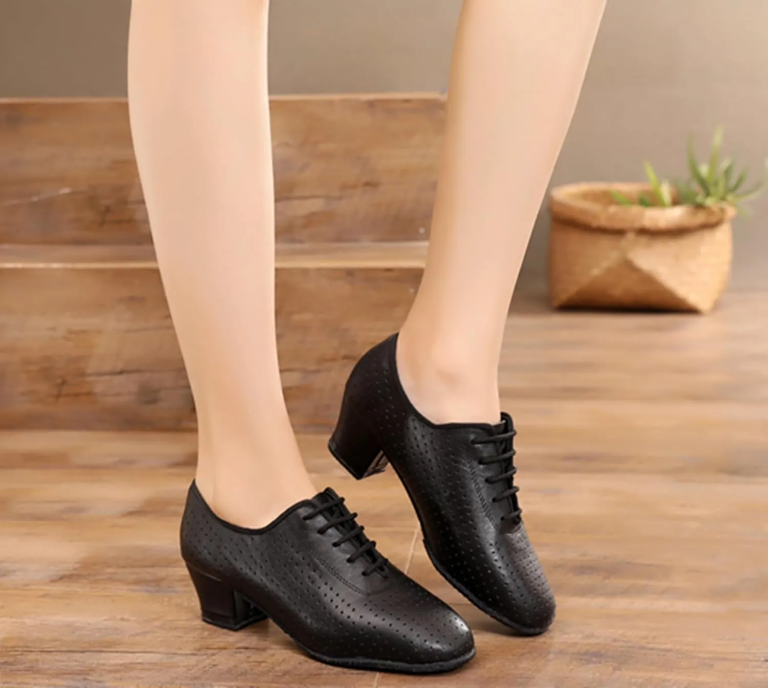 Salsa Heels for Women Lace-up Comfortable Ballroom Practice Dance Shoes Evening Pumps X2077