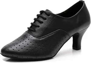 Salsa Heels for Women Lace-up Comfortable Ballroom Practice Dance Shoes Evening Pumps X2077