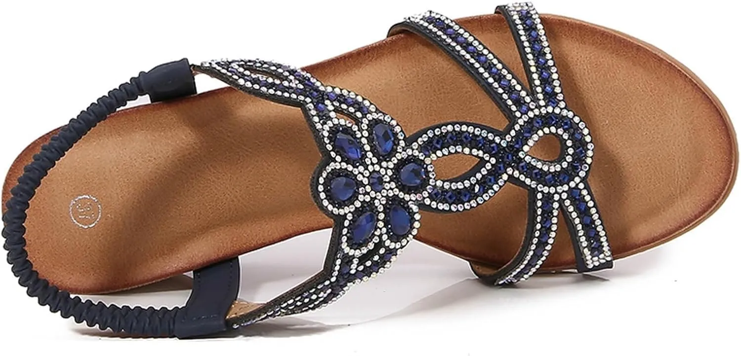 Sandals for Women 2025 Summer Slide Wedge Sandal Womens Dressy Wedge Sandals Summer Platform Comfortable Low Sandal Fashion Rhinestone Open Toe High Heel Shoes 2025