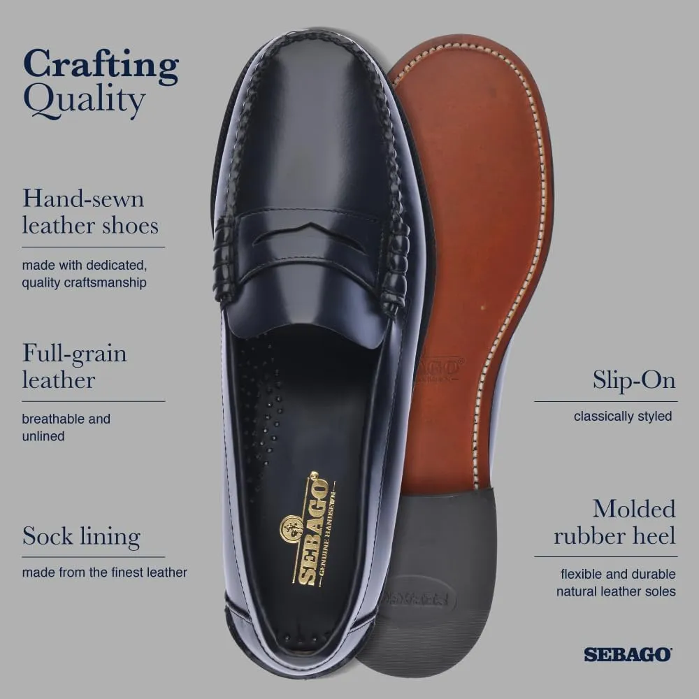 Sebago Women's Classic Dan Leather Penny Loafers  Hand-Sewn Slip-On Moccasins with Leather Sole & Timeless Design