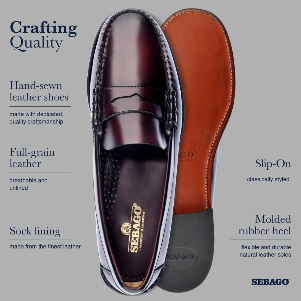 Sebago Women's Classic Dan Leather Penny Loafers  Hand-Sewn Slip-On Moccasins with Leather Sole & Timeless Design