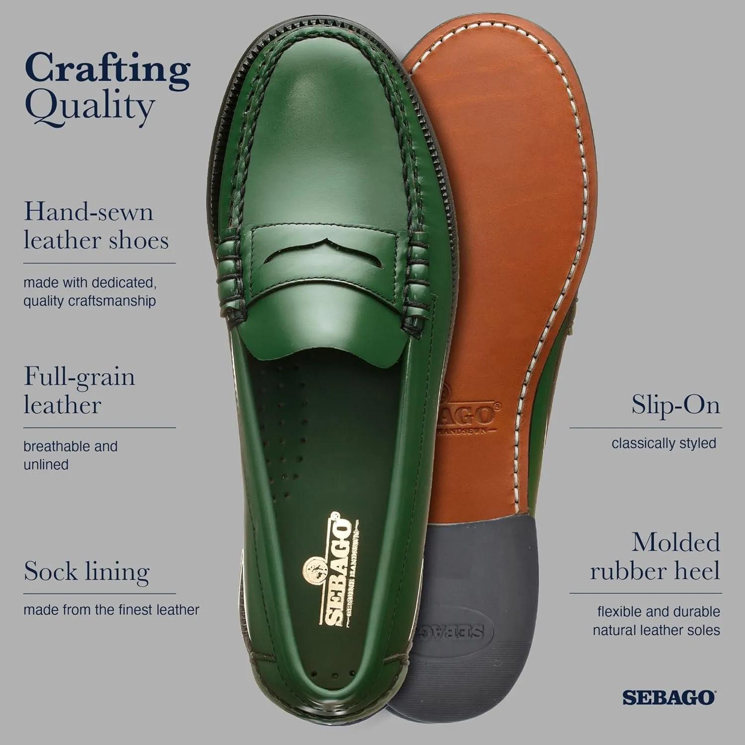 Sebago Women's Classic Dan Leather Penny Loafers  Hand-Sewn Slip-On Moccasins with Leather Sole & Timeless Design