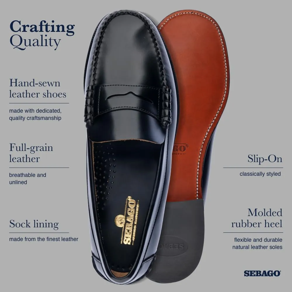 Sebago Women's Classic Dan Leather Penny Loafers  Hand-Sewn Slip-On Moccasins with Leather Sole & Timeless Design