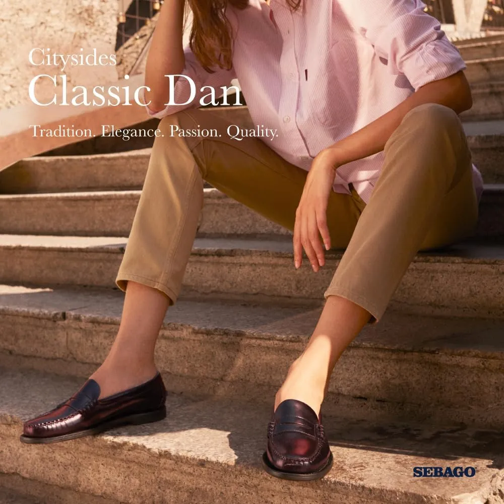 Sebago Women's Classic Dan Leather Penny Loafers  Hand-Sewn Slip-On Moccasins with Leather Sole & Timeless Design