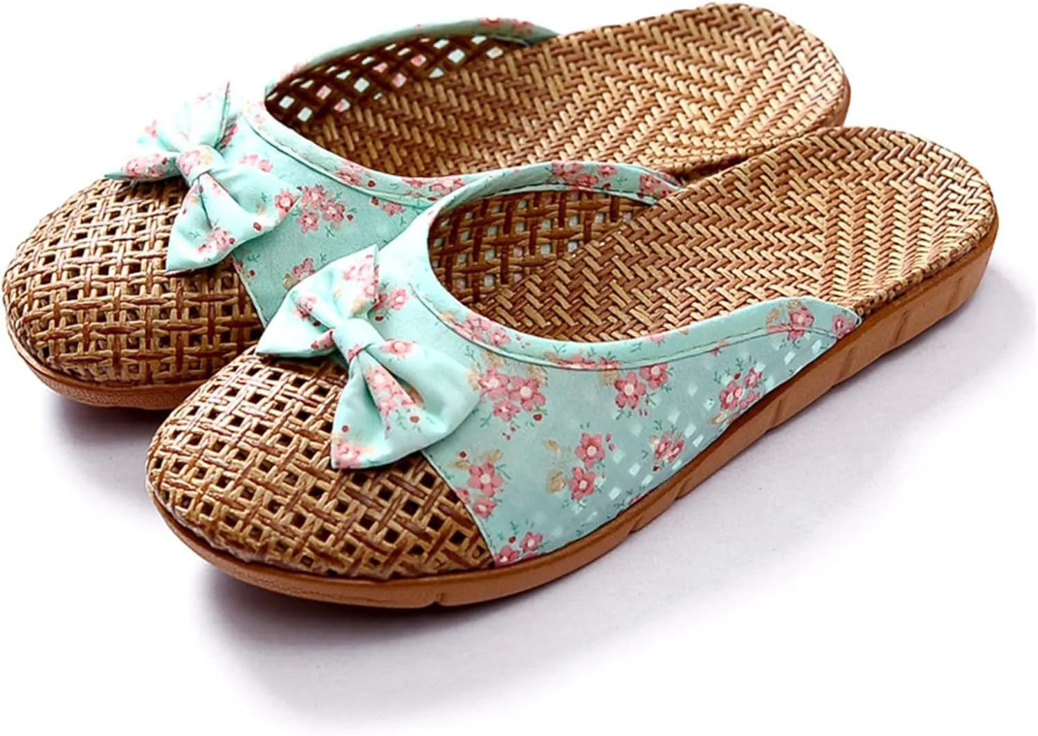 Slide Sandals for Women 2025 Comfortable Vine Grass Woven Slippers Closed Toe Home Slippers Anti Slip Grass Mat Sandals Bohemian Breathable Vacation Shoes