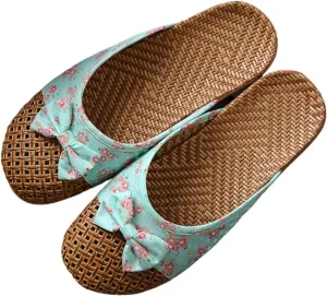 Slide Sandals for Women 2025 Comfortable Vine Grass Woven Slippers Closed Toe Home Slippers Anti Slip Grass Mat Sandals Bohemian Breathable Vacation Shoes