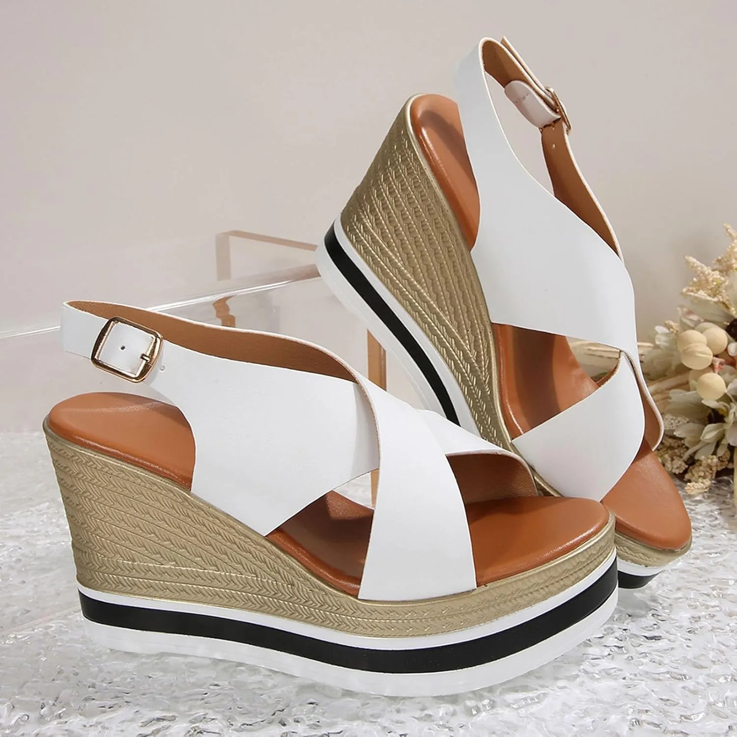 Strappy Espadrille Platform Wedge Sandals for Women 2025 Open Toe Wedge Sandal Women Casual Womens Dress Sandals Slip on Beach Boho Sandals Comfortable Outdoor Shoes