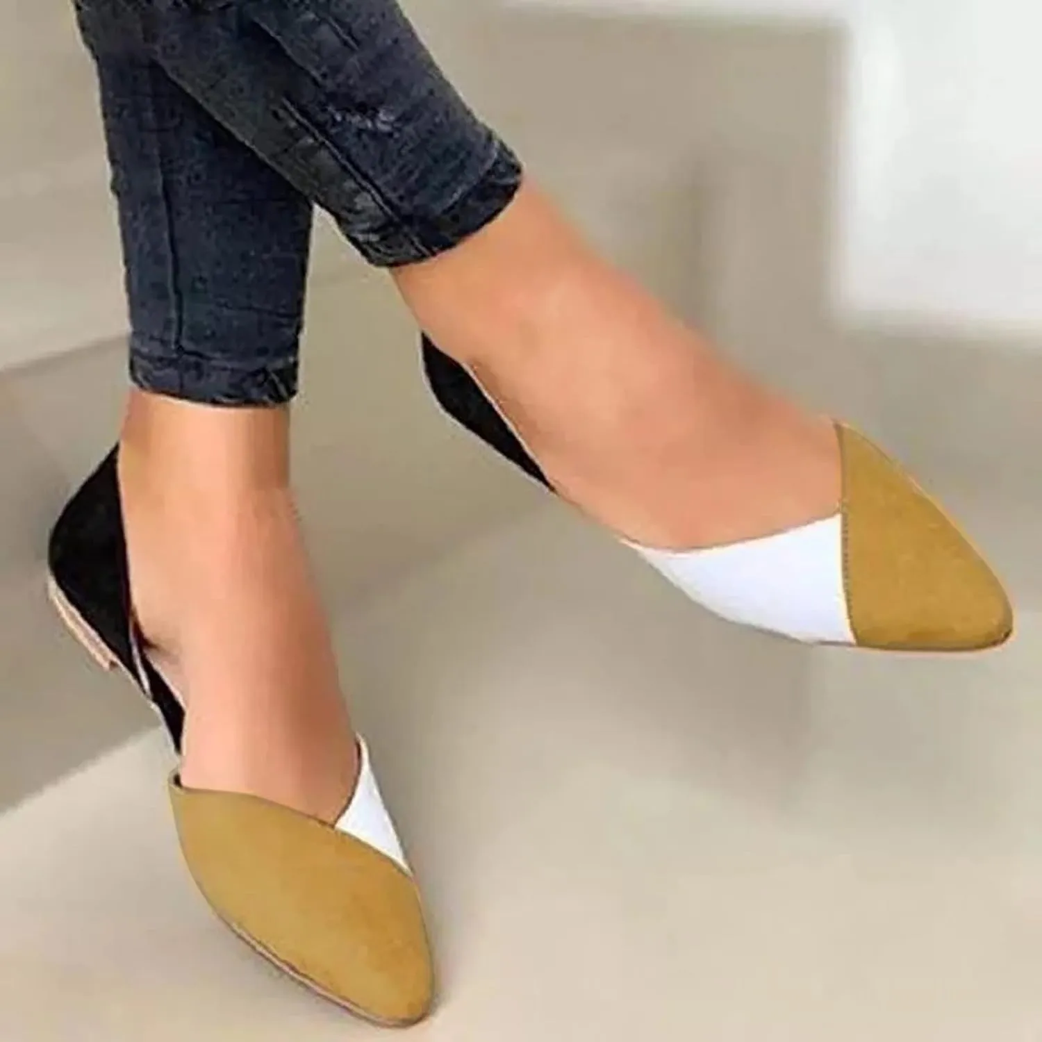Suede Flat Shoes for Women Comfort Slip On Loafers Pointed Toe Ballet Flats Shoes Casual Dress Shoe Nude Flats