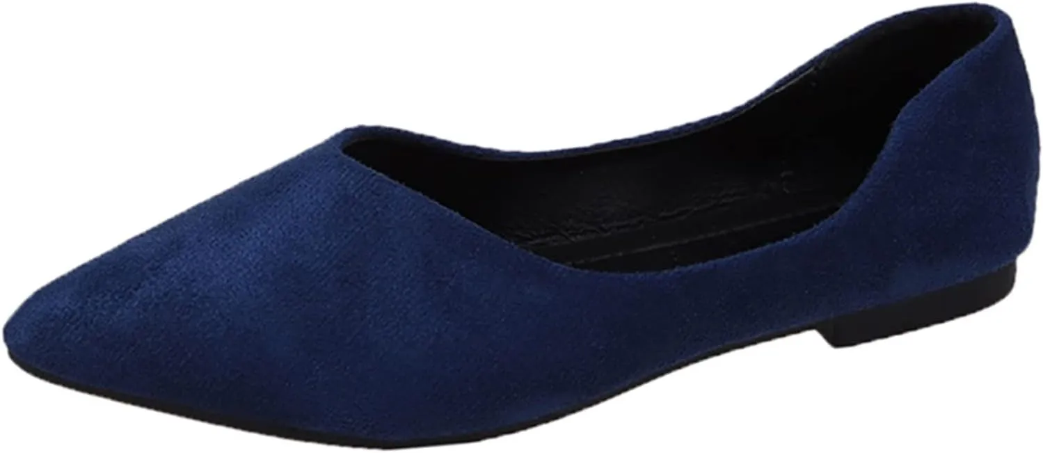 Suede Flat Shoes for Women Comfort Slip On Loafers Pointed Toe Ballet Flats Shoes Casual Dress Shoe Nude Flats