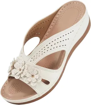 Summer Wedge Sandals for Women Soft Leather Sandal Comfortable Slip on Slide Lightweight Memory Foam Platform Shoes Casual Vacation Shoes