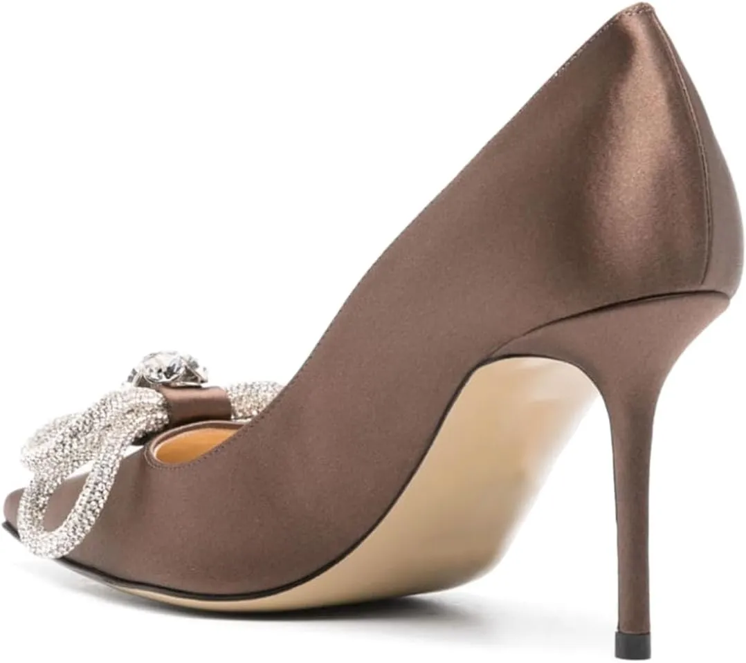 Tang'scuisins Rhinestone Bow Knot Stiletto High Heels Pumps Closed Pointed Toe Slip On Chic Party Dress Evening Shoes Size 4-16 US