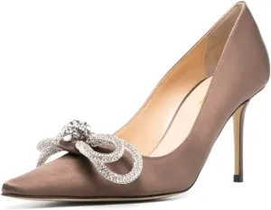 Tang'scuisins Rhinestone Bow Knot Stiletto High Heels Pumps Closed Pointed Toe Slip On Chic Party Dress Evening Shoes Size 4-16 US