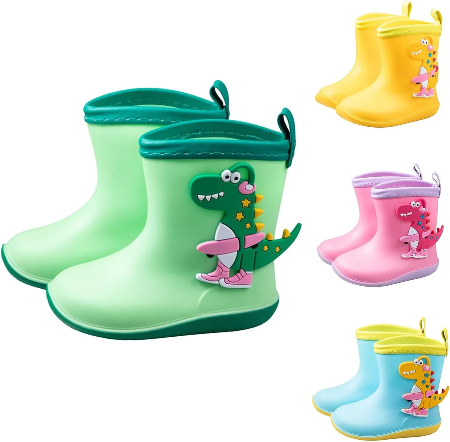 Toddler Boys Girls Dinosaur Rain Boots Cute artoon Animals Soft Pull On Non Slip Rubber Boys Rubber Boots Size 8