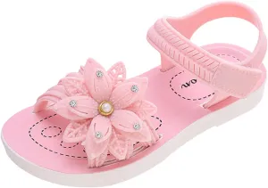 Toddler Girls Sandals Non Slip Soft Sole Comfortable Open Toe Flat Sandals with Flower Princess Bridesmaid Slides