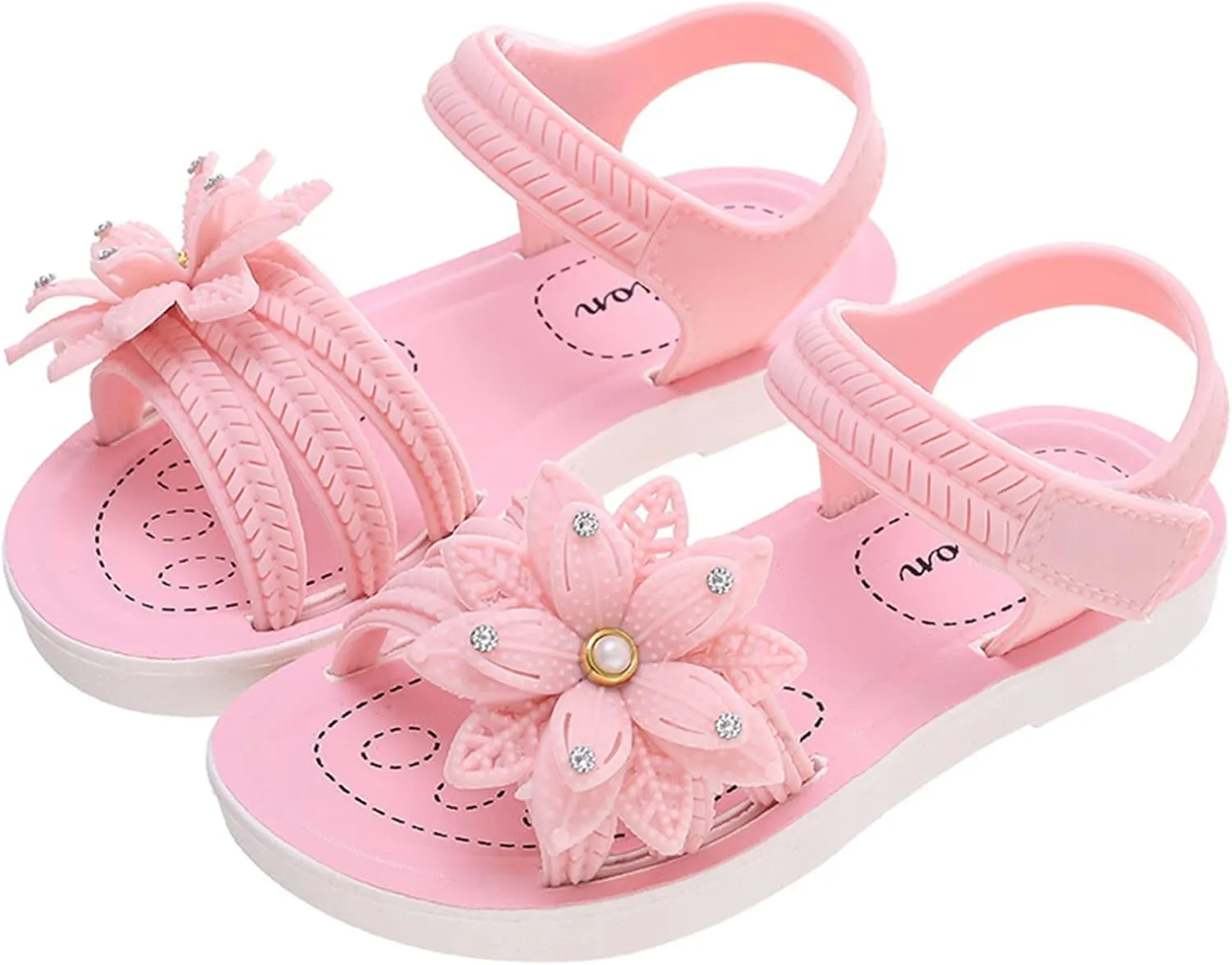 Toddler Girls Sandals Non Slip Soft Sole Comfortable Open Toe Flat Sandals with Flower Princess Bridesmaid Slides