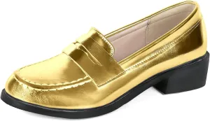 UniqueStride Womens Loafers Flat Shoes Patent Leather Platform Low Chunky Heel Classic Round Toe Pumps