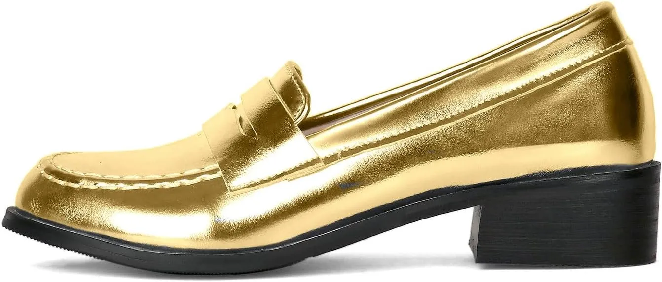 UniqueStride Womens Loafers Flat Shoes Patent Leather Platform Low Chunky Heel Classic Round Toe Pumps