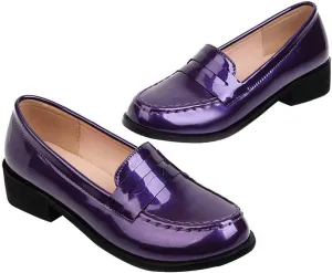 UniqueStride Womens Loafers Flat Shoes Patent Leather Platform Low Chunky Heel Classic Round Toe Pumps