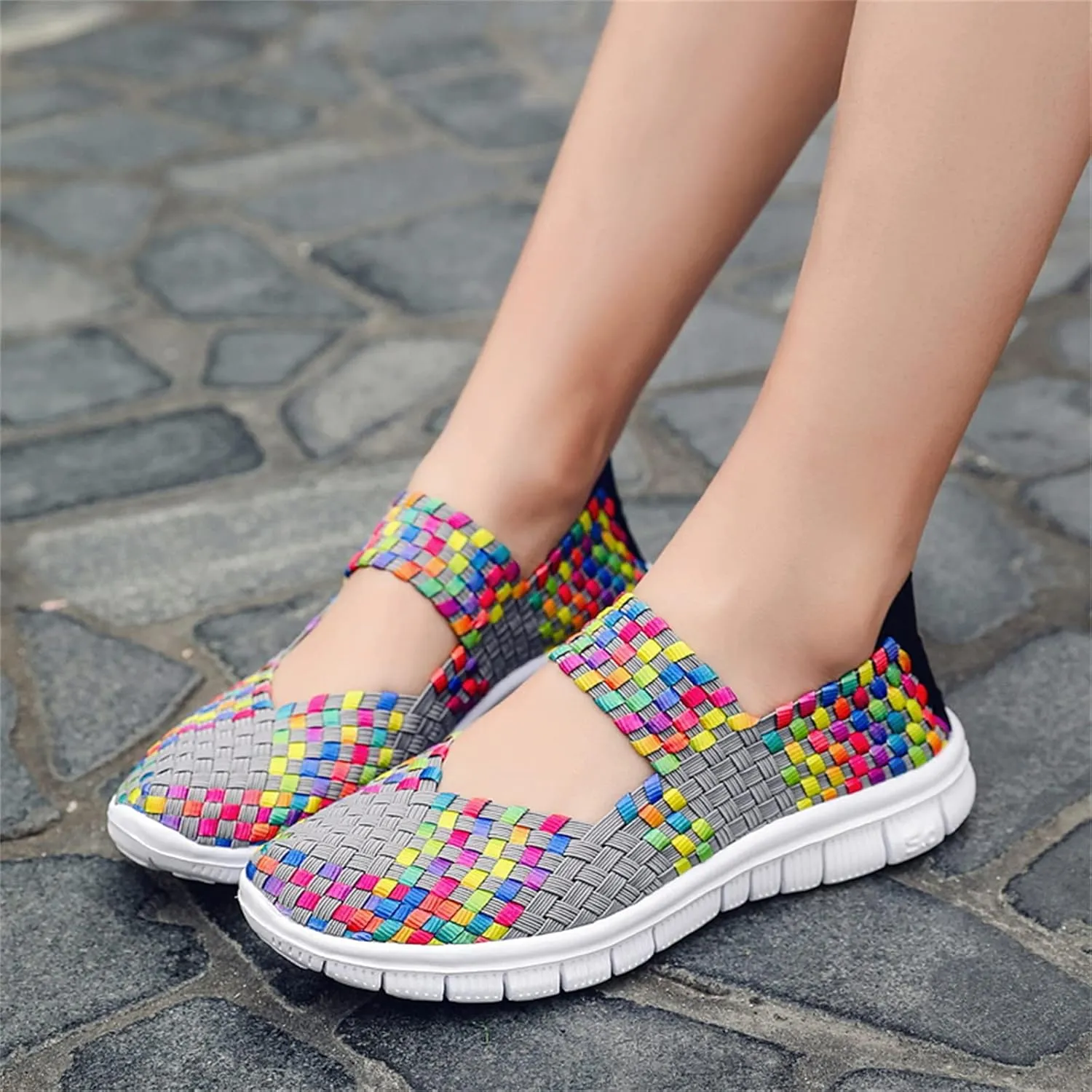 Veroders Women's Elastic Sport Sandals - Hiking Sandals Woven Elastic Walking Sandals Slip on Lightweight Sneakers