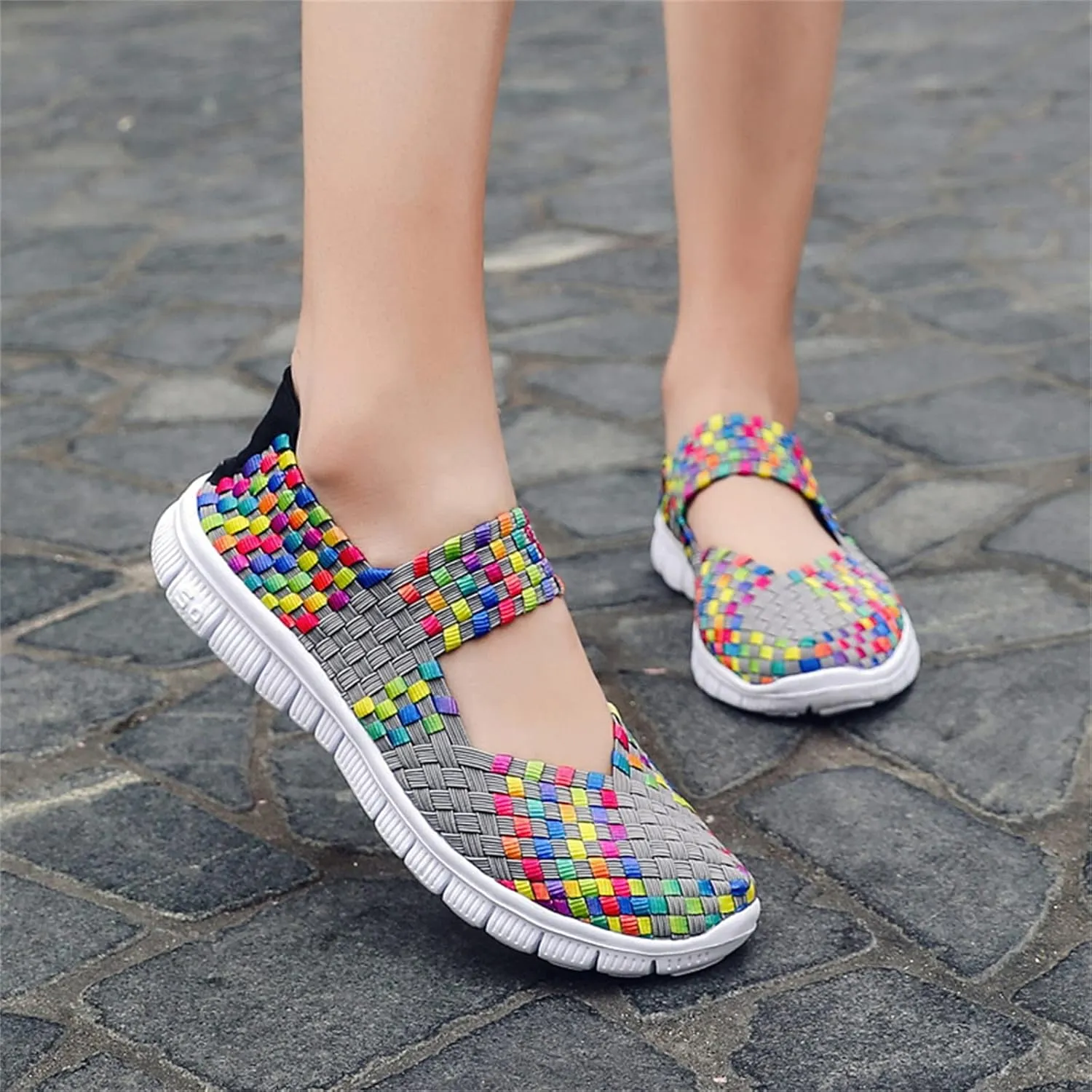 Veroders Women's Elastic Sport Sandals - Hiking Sandals Woven Elastic Walking Sandals Slip on Lightweight Sneakers