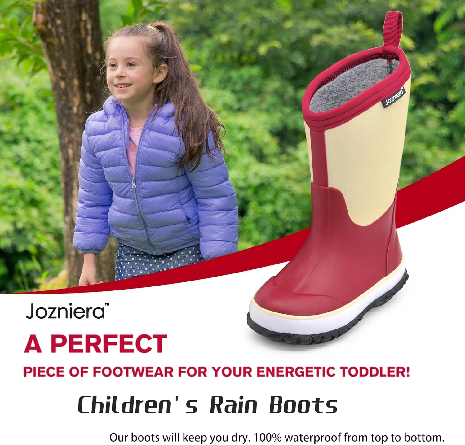 Water boots for kids, Waterproof Rubber Kids Rainboot, Insulated Rubber Neoprene Rain Boots for Toddlers Boys Girls Children