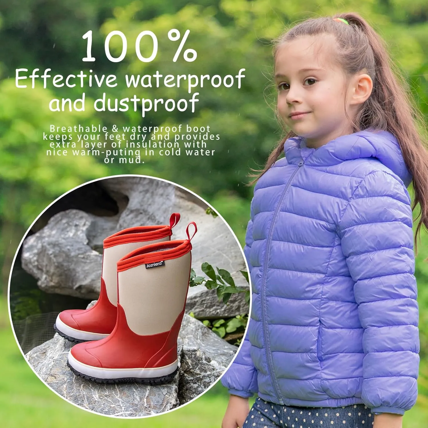 Water boots for kids, Waterproof Rubber Kids Rainboot, Insulated Rubber Neoprene Rain Boots for Toddlers Boys Girls Children