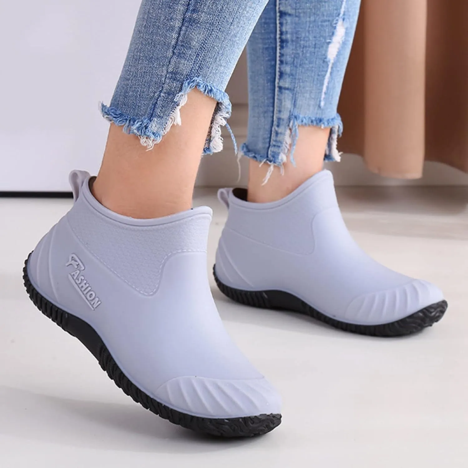 Waterproof Rain Boots Women Mens Grounded Footwear Ruffle Ankle Booties Slip On Barefoot Shoes Mid Calf Rain Boots for Women,Waterproof Garden Knee High Boots