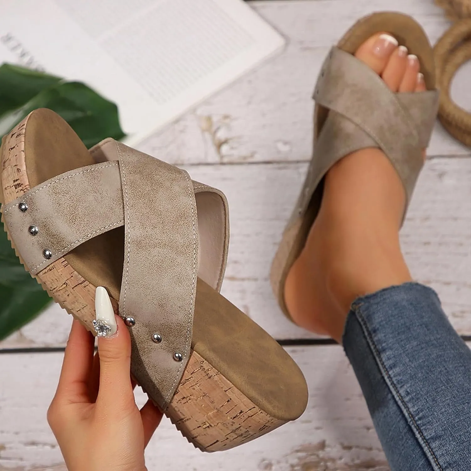 Wedge Sandals for Women 2025 Platform High Heels Summer Shoes Soft Arch Support Sandal Open Toe Slip on Sandals Ladies Summer Beach Casual Dressy Shoes Ankle Strap Espadrilles Ladies Wedges 2025