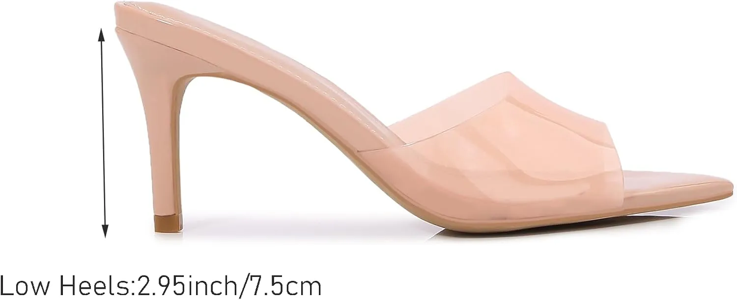 Women Clear Pointed Toe Sandals Stiletto Heels Transparent Strap High Heels Slip on Mules for Women