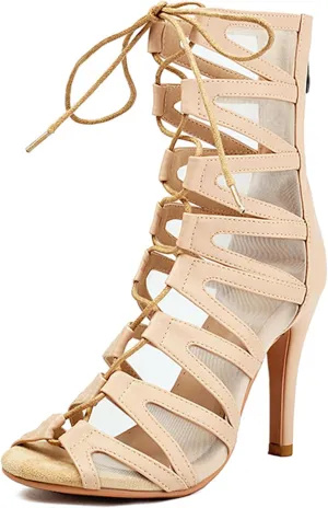 Women Elegant Mesh Jazz Dance Heels Lace up Gladiator Sandals