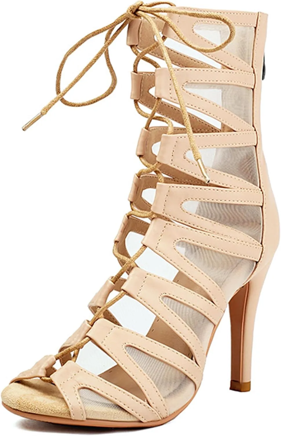 Women Elegant Mesh Jazz Dance Heels Lace up Gladiator Sandals