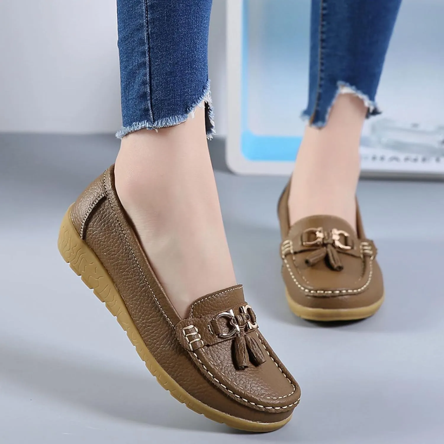 Women Penny Loafer Casual Comfort Slip on Shoes Walking Flat Driving Moccasins Wide Width Shoes Ladies