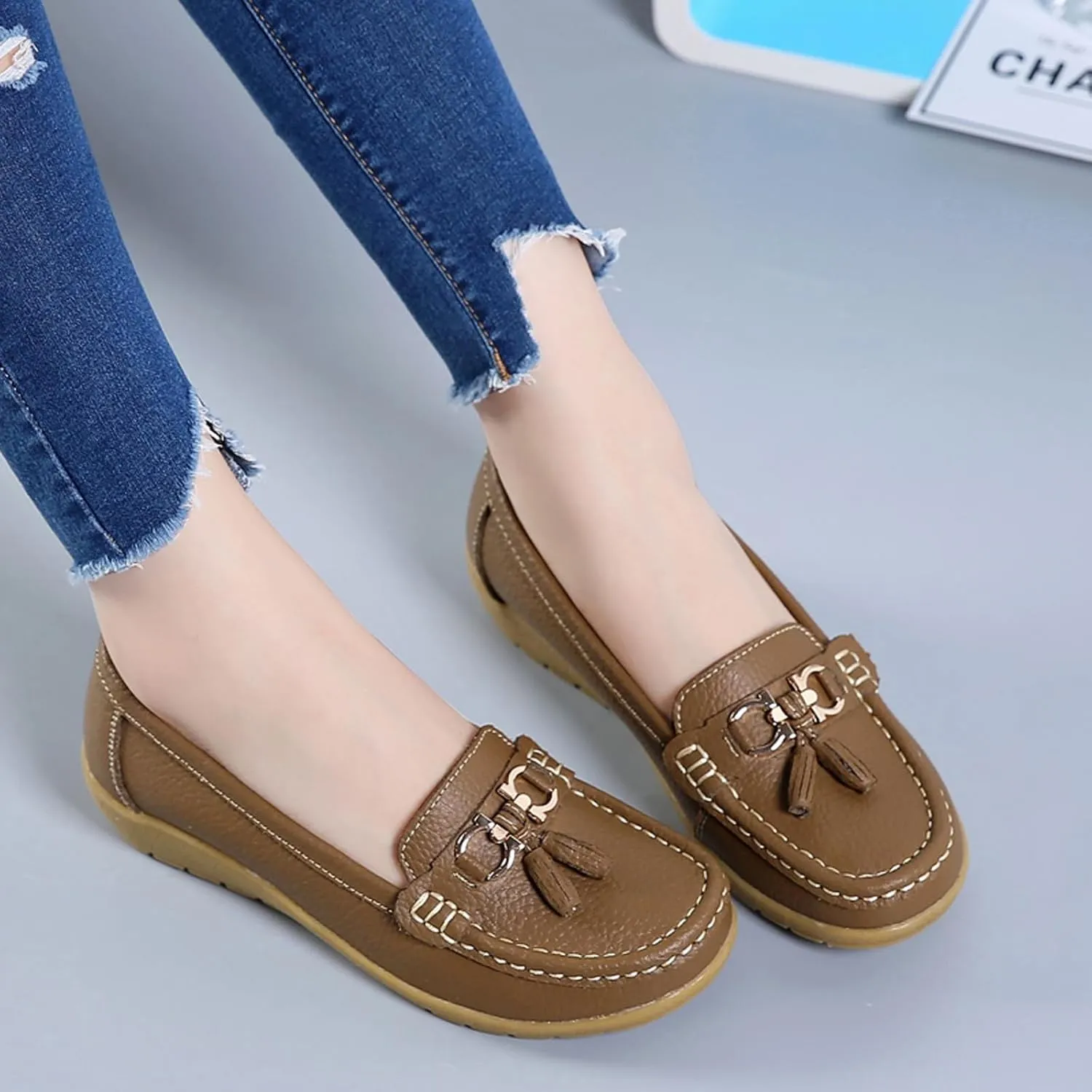 Women Penny Loafer Casual Comfort Slip on Shoes Walking Flat Driving Moccasins Wide Width Shoes Ladies