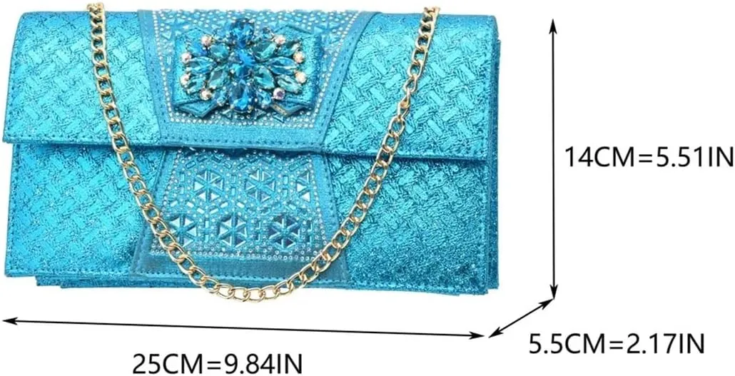 Women Shoes and Bags Set Elegant Buckle Strap Rhinestones Decorated Square Heel High Heel