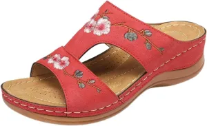 Women Wedge Sandals with Arch Support Comfortable Low Heel Platform Sandal Summer Casual Slip On Shoe Soft Leather Rubber Sole Walking Shoes