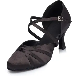 Womens Ballroom Dance Shoes, Comfortable Satin Dance Heels for Indoor, Close Toe Salsa Tango Latin Dance Shoes