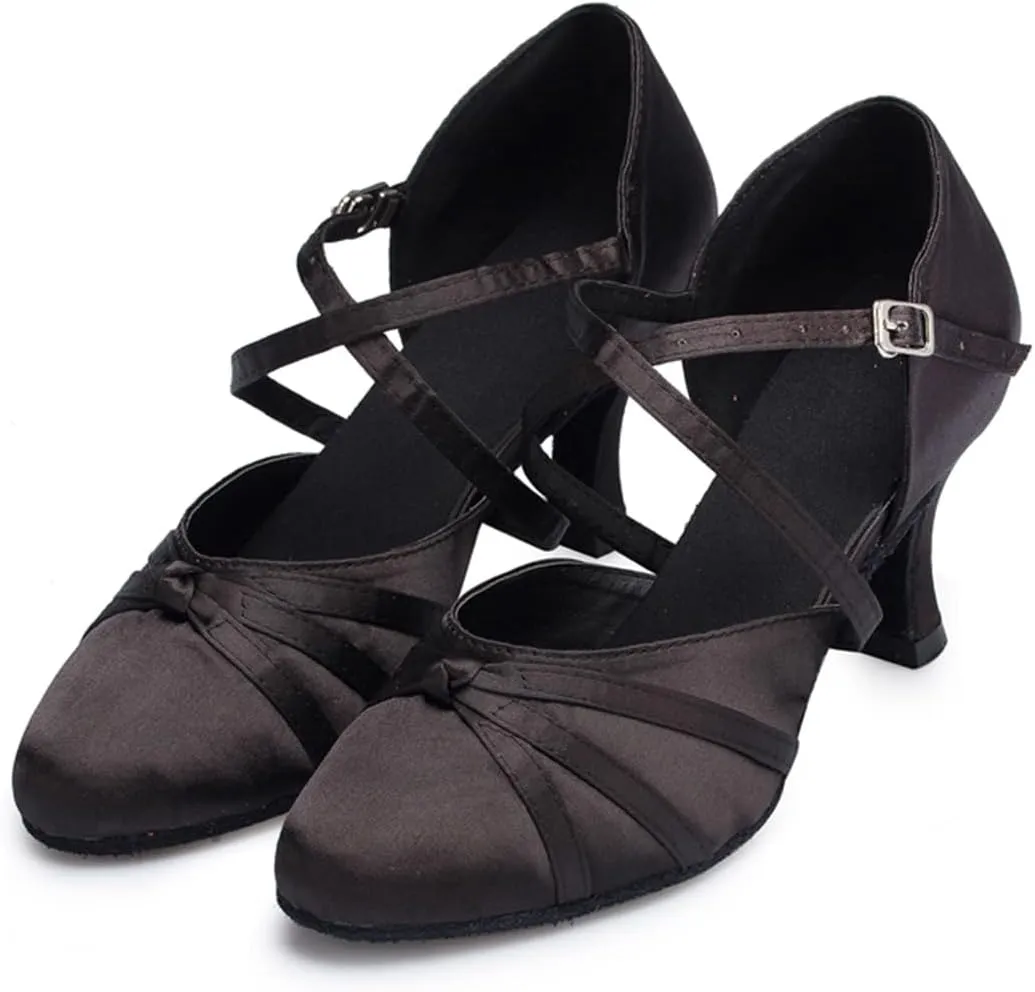 Womens Ballroom Dance Shoes, Comfortable Satin Dance Heels for Indoor, Close Toe Salsa Tango Latin Dance Shoes