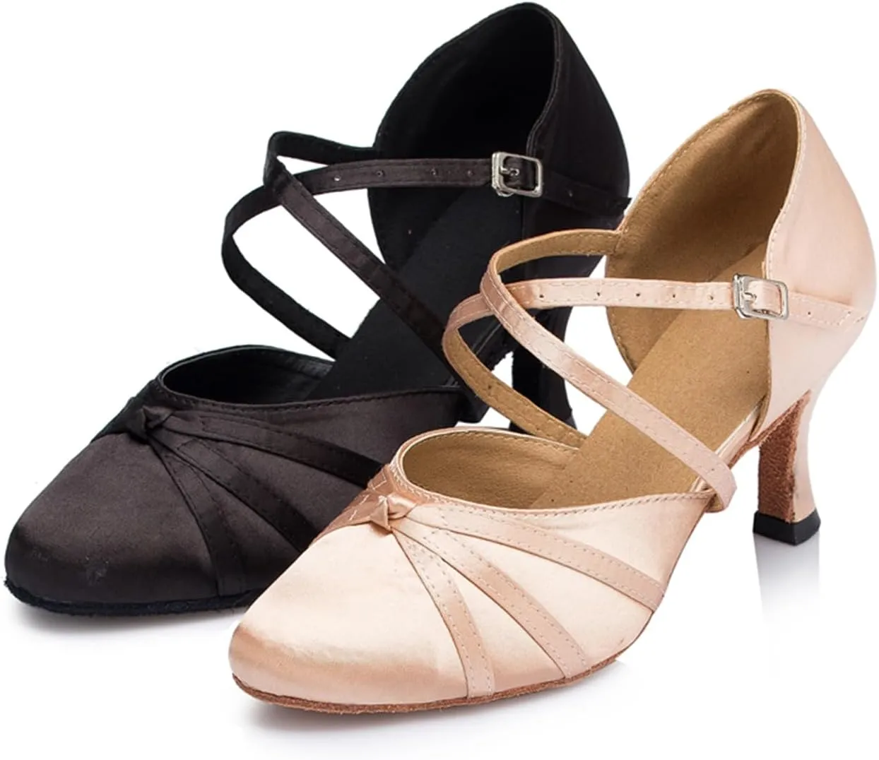 Womens Ballroom Dance Shoes, Comfortable Satin Dance Heels for Indoor, Close Toe Salsa Tango Latin Dance Shoes